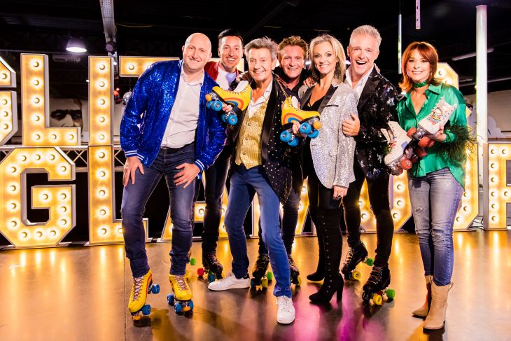 Rolschaatsende Christoff, Yves Segers, Luc Steeno en Matthias Lens warmden met Lisa del Bo, Willy Sommers en Laura Lynn op voor Het Schlagerfestival 2023.