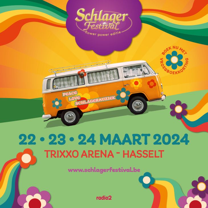 Het Schlagerfestival kondigt in 2024 de Flower power editie aan op 22, 23 en 24 maart.